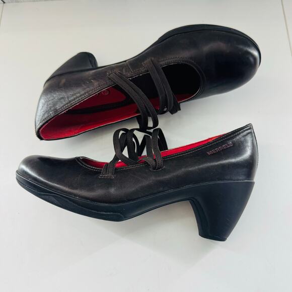 MERRELL Womens Size 7 M Coffee Brown Elastic Strap Slip On Mary Jane Shoes Heels - Picture 4 of 8